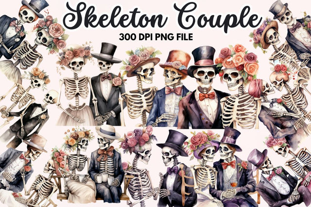 Skeleton Couple Watercolor Sublimation bundle Sublimation Regulrcrative 