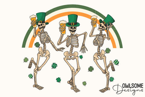 Skeleton Dancing Patricks Day PNG Sublimation Owlsome.Designs 