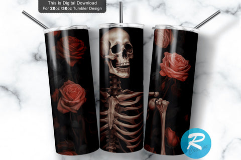 Skeleton Dark Rose 20 oz / 30 oz Tumbler PNG Sublimation Regulrcrative 