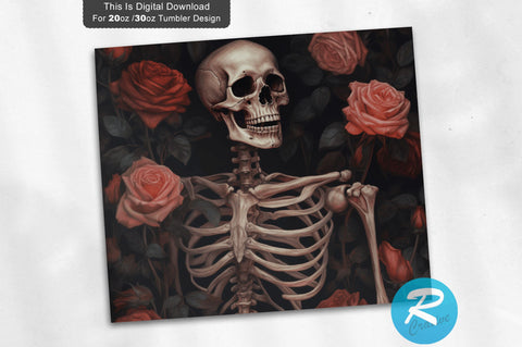 Skeleton Dark Rose 20 oz / 30 oz Tumbler PNG Sublimation Regulrcrative 