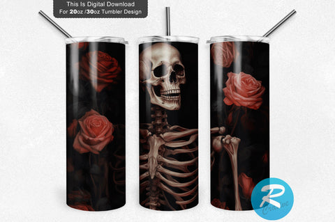 Skeleton Dark Rose 20 oz / 30 oz Tumbler PNG Sublimation Regulrcrative 