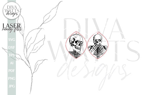 Skeleton Earrings SVG For Laser Earrings With Skeleton for Halloween Earrings For Glowforge Skeleton Earrings SVG Halloween Earrings SVG Diva Watts Designs 