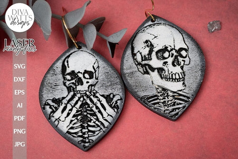 Skeleton Earrings SVG For Laser Earrings With Skeleton for Halloween Earrings For Glowforge Skeleton Earrings SVG Halloween Earrings SVG Diva Watts Designs 