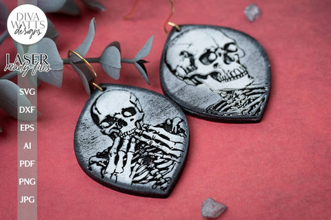 Skeleton Earrings SVG For Laser Earrings With Skeleton for Halloween Earrings For Glowforge Skeleton Earrings SVG Halloween Earrings SVG Diva Watts Designs 