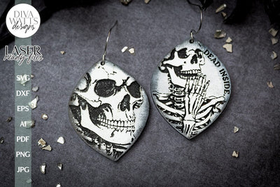 Skeleton Earrings SVG For Laser Earrings With Skeletons for Halloween Earrings For Glowforge Dead Inside Earrings SVG Halloween Earring SVG SVG Diva Watts Designs 