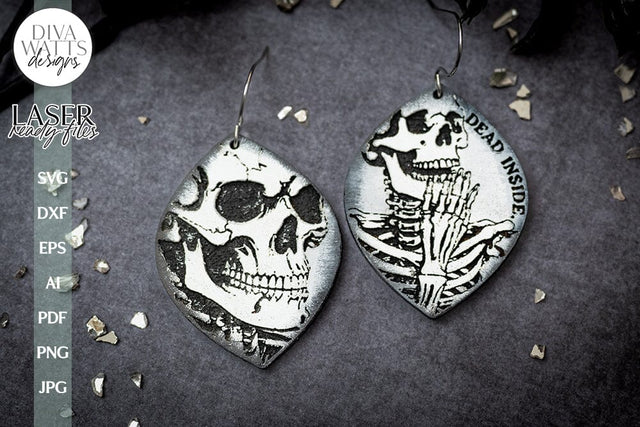Skeleton Earrings SVG For Laser Earrings With Skeletons for Halloween Earrings For Glowforge Dead Inside Earrings SVG Halloween Earring SVG SVG Diva Watts Designs 