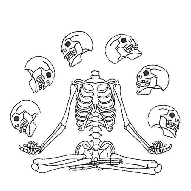 Skeleton Embroidery Design, Halloween Skeleton Meditating Embroidery Design, 4 sizes, Instant Download Embroidery/Applique DESIGNS Nino Nadaraia 