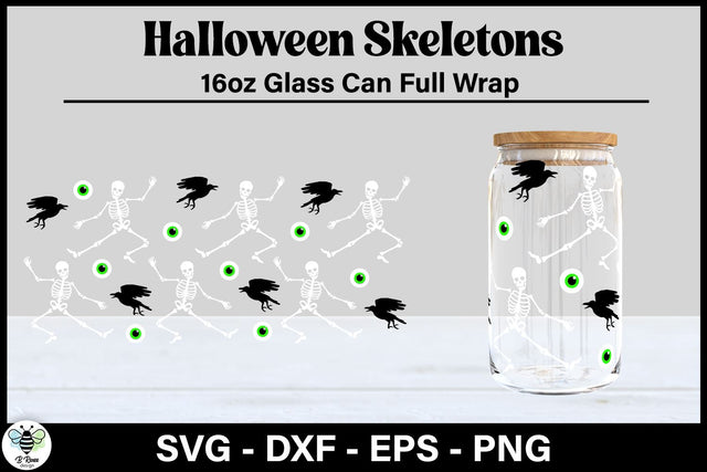 Skeleton Glass Can SVG | Halloween Beer Glass Can Wrap SVG B Renee Design 