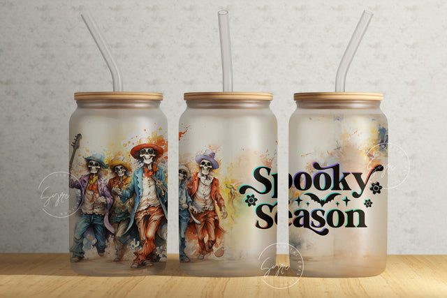 Skeleton Glass Jar, Halloween Glass Can Wrap, Dancing Skeleton Libbey Cup, Spooky Season, 16 oz Libbey Glass Can, Western Glass Can, Digital Sublimation Syre Digital Creations 