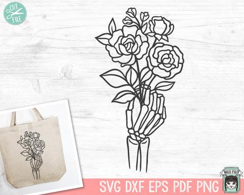 Skeleton Hand Holding Flowers svg file, Hand Bouquet cut file, Skeleton Flower svg file, Halloween svg file, Skeleton Hand floral svg, bones svg SVG Wild Pilot 