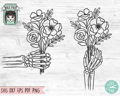 Skeleton Hand Holding Flowers svg file, Hand Bouquet cut file, Skeleton Flower svg file, Halloween svg file, Skeleton Hand floral svg, bones svg SVG Wild Pilot 
