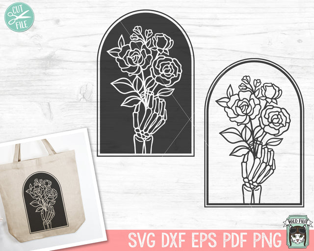 Skeleton Hand Holding Flowers svg file, Hand Bouquet cut file, Skeleton Flower svg file, Halloween svg file, Skeleton Hand floral svg, bones svg SVG Wild Pilot 