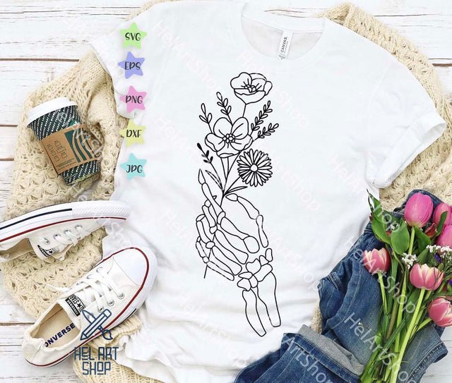 Skeleton Hand Holding Wildflowers SVG, T-Shirt Svg SVG _HelArtShop_ 