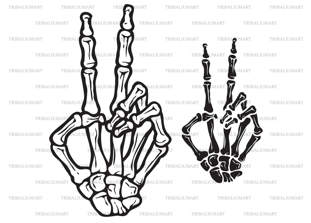 Skeleton Hand Making Peace Sign Gesture. Cut files for Cricut. Clip Art ...