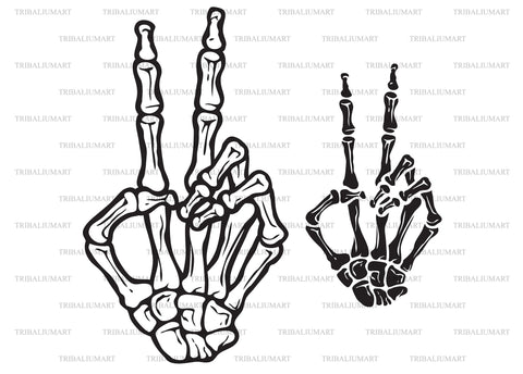 Skeleton Hand Making Peace Sign Gesture SVG TribaliumArtSF 