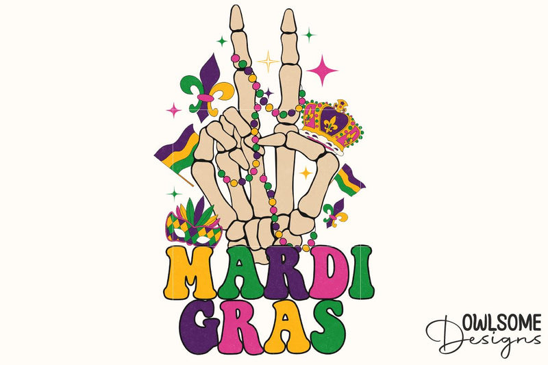 Skeleton Hand Mardi Gras Sublimation Sublimation Owlsome.Designs 