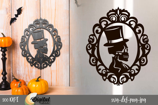 Skeleton Man's Portrait. Halloween vintage mirror SVG. Happy Halloween SVG SVG Evgenyia Guschina 