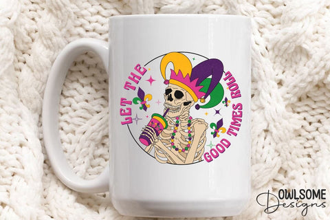 Skeleton Mardi Gras Drink Coffee PNG Sublimation Owlsome.Designs 