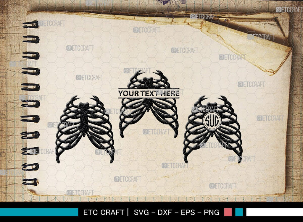 Skeleton Rib Cage Monogram, Skeleton Rib Cage Silhouette, Skeleton Rib ...