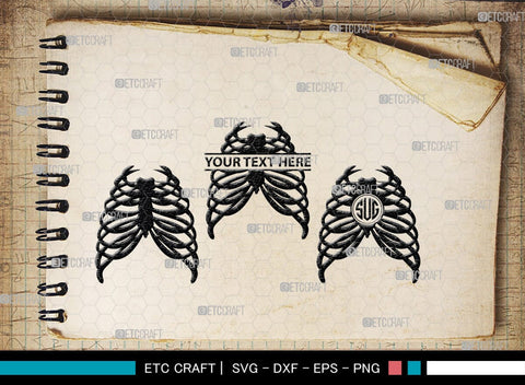 Skeleton Rib Cage Monogram, Skeleton Rib Cage Silhouette, Skeleton Rib Cage SVG, Skeleton Svg, Rib Cage Svg, Xray Svg, Skeleton Rib Cage Bundle, SB00157 SVG ETC Craft 