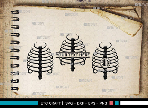 Skeleton Rib Cage Monogram, Skeleton Rib Cage Silhouette, Skeleton Rib Cage SVG, Skeleton Svg, Rib Cage Svg, Xray Svg, Skeleton Rib Cage Bundle, SB00157 SVG ETC Craft 