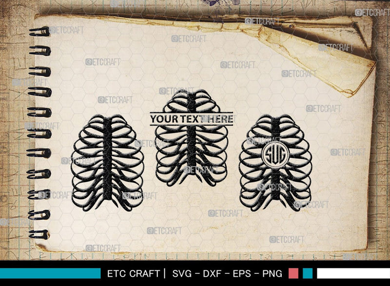Skeleton Rib Cage Monogram, Skeleton Rib Cage Silhouette, Skeleton Rib ...