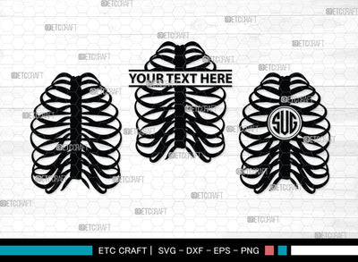 Skeleton Rib Cage Monogram, Skeleton Rib Cage Silhouette, Skeleton Rib Cage SVG, Skeleton Svg, Rib Cage Svg, Xray Svg, Skeleton Rib Cage Bundle, SB00157 SVG ETC Craft 