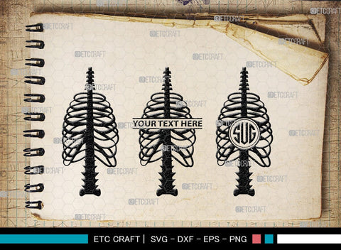 Skeleton Rib Cage Monogram, Skeleton Rib Cage Silhouette, Skeleton Rib Cage SVG, Skeleton Svg, Rib Cage Svg, Xray Svg, Skeleton Rib Cage Bundle, SB00157 SVG ETC Craft 