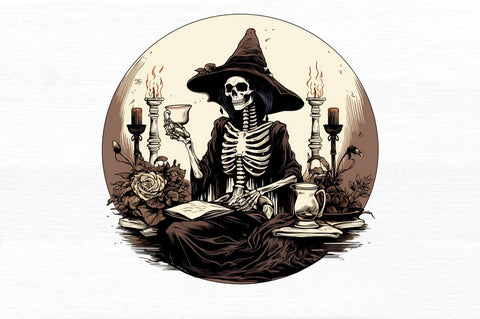 Skeleton Witch Tarot Card Clipart Sublimation Regulrcrative 