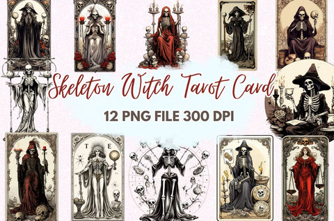 Skeleton Witch Tarot Card Clipart Sublimation Regulrcrative 