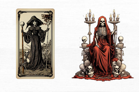 Skeleton Witch Tarot Card Clipart Sublimation Regulrcrative 