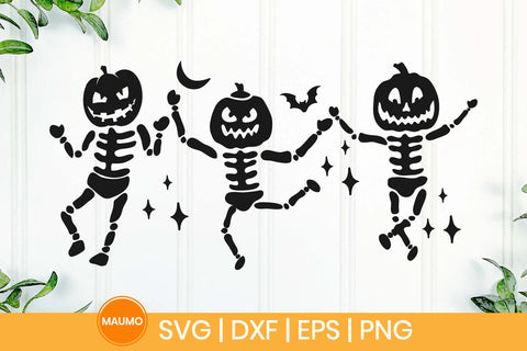 Skeletons with pumpkin heads clipart SVG Maumo Designs 