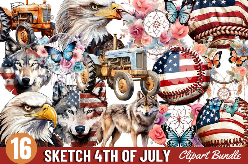 Sketch 4th of july Clipart Bundle Sublimation Regulrcrative 