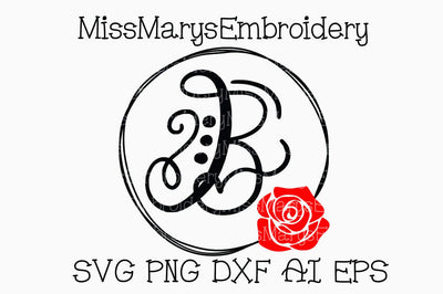 Sketch Rose Monogram Frame SVG MissMarysEmbroidery 