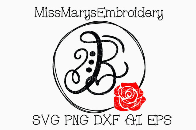 Sketch Rose Monogram Frame SVG MissMarysEmbroidery 