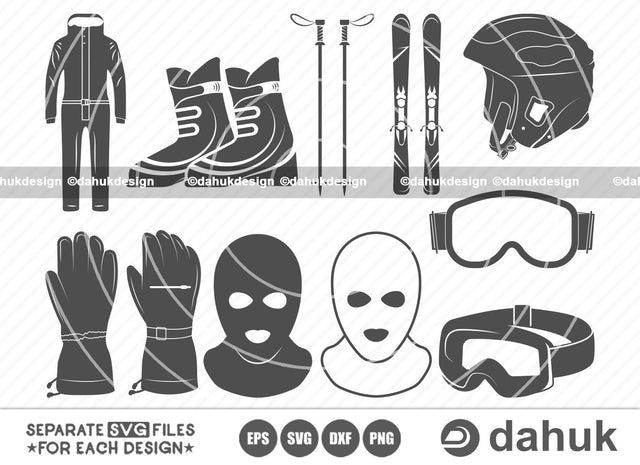 Ski equipment SVG, Ski equipment Icon, Ski equipment Vector, Winter Sport Svg, vg, eps, dxf, png, clipart, cricut design space, vinyl cut files, Ski Mask Svg Cut file for silhouette SVG dahukdesign 