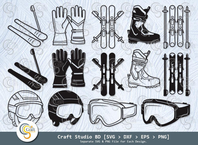 Skiing Silhouette, Skiing SVG, Ski Svg, Ski Helmet Svg, Ski Goggles Svg, Ski Boots Svg, Skiing Bundle SVG ETC Craft 