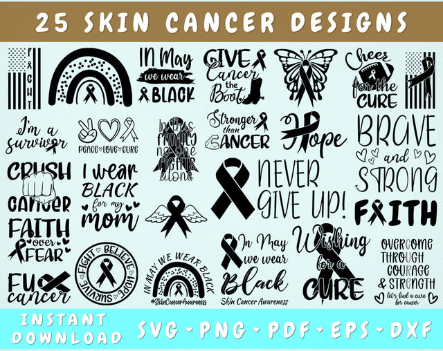 Skin Cancer Awareness SVG Bundle, 25 Bundle, Black Cancer Ribbon SVG, Melanoma SVG Cut Files SVG HappyDesignStudio 