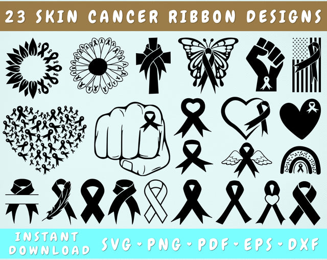 Skin Cancer Ribbon SVG Bundle, 23 Designs, Skin Cancer Clipart, Black Cancer Ribbon SVG, Melanoma PNG Files, Skin Cancer Sunflower SVG SVG HappyDesignStudio 