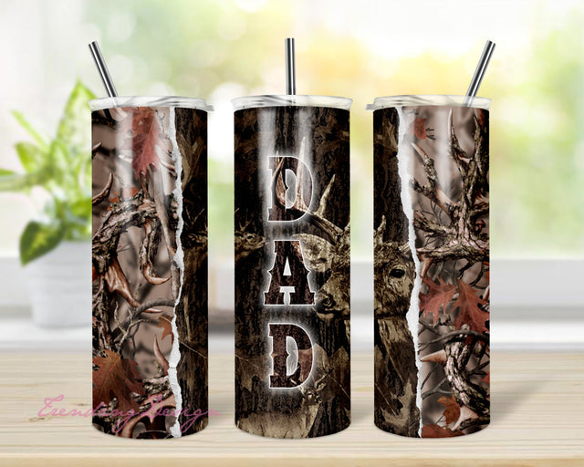 Skinny 20oz Camo DAD Hunting Tumbler Wrap PNG Design Deer Stag Hunter Male Sublimation Designs Downloads - Sublimation TrendingDesign 