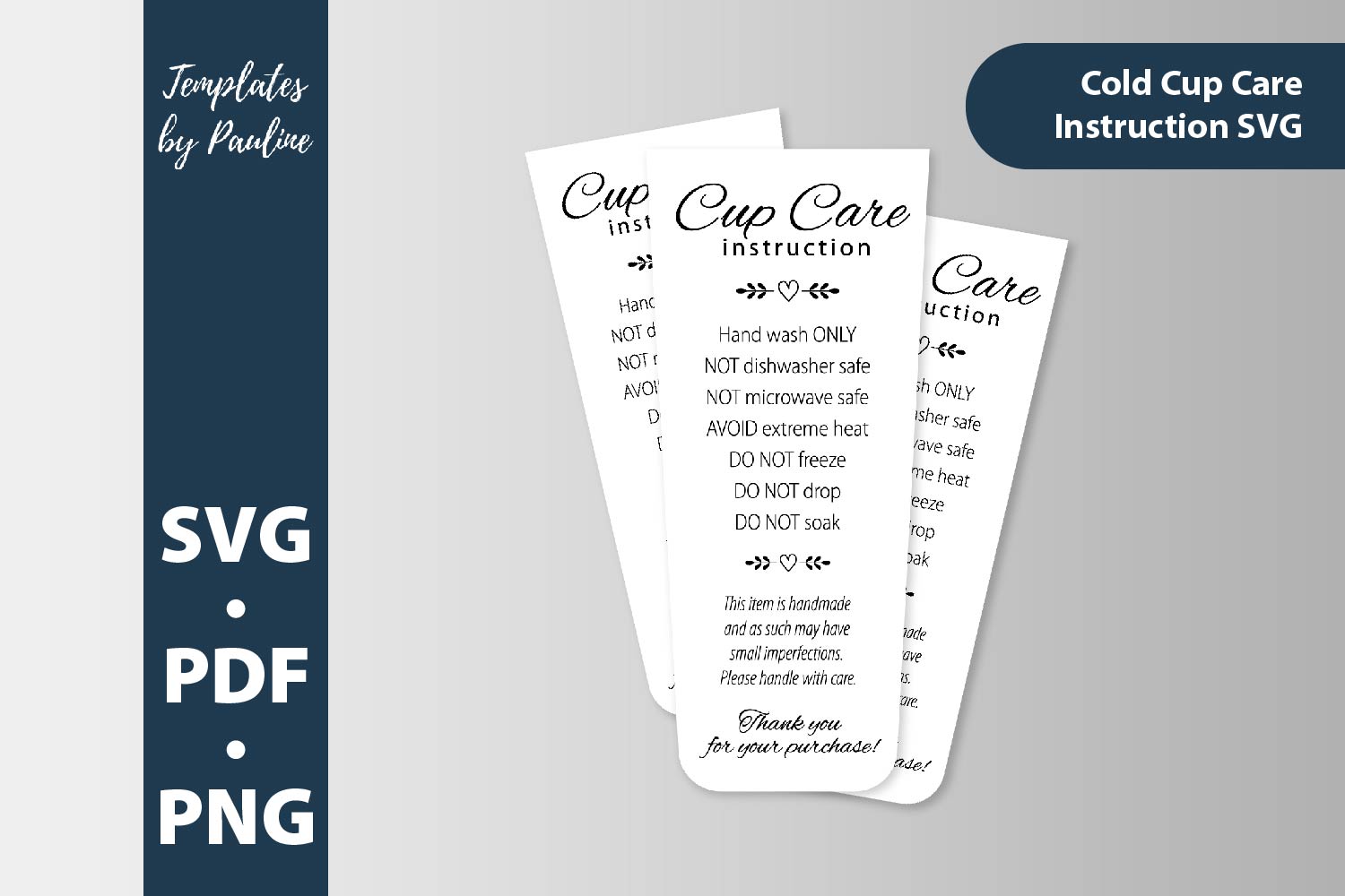 Skinny cup care instruction cards. Tumbler care card SVG sticker