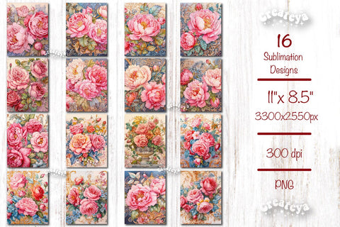 Skinny tote tumbler bag Bundle sublimation wrap Tumbler Tote bag sublimation design Watercolor flower Pink Peony Print PNG Sublimation Createya Design 