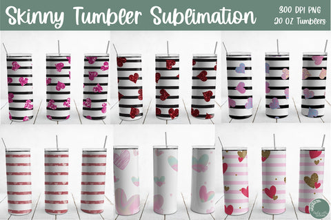 Skinny Tumbler 20 oz Sublimation Bundle-Valentine Skinny Tumbler PNG Sublimation Linden Valley Designs 
