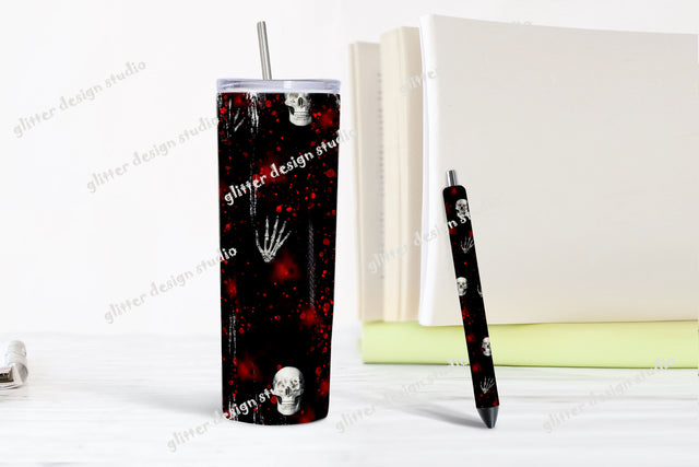 Skinny Tumbler 20oz Design & Pen Wraps Template, Halloween Tumbler, Halloween 1.5" x 4.75" pen wrap, Skull, Seamless Digital PNG Template Sketch DESIGN ArtStudio 