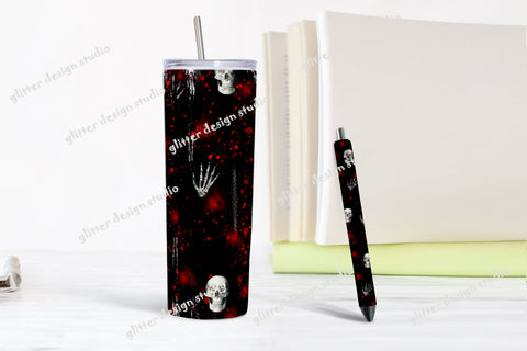 Skinny Tumbler 20oz Design & Pen Wraps Template, Halloween Tumbler, Halloween 1.5" x 4.75" pen wrap, Skull, Seamless Digital PNG Template Sketch DESIGN ArtStudio 