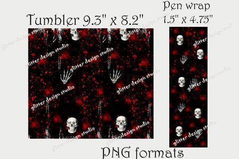 Skinny Tumbler 20oz Design & Pen Wraps Template, Halloween Tumbler, Halloween 1.5" x 4.75" pen wrap, Skull, Seamless Digital PNG Template Sketch DESIGN ArtStudio 