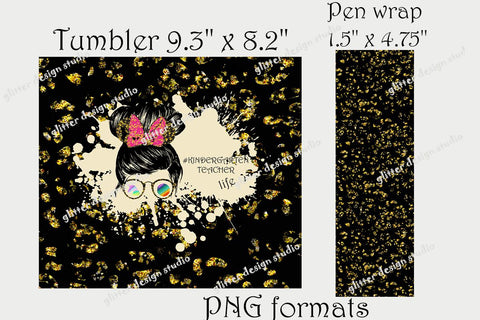 Skinny Tumbler 20oz Design & Pen Wraps Template, kindergarten teacher life Png, Teacher Life, Messy Bun Png,kindergarten teacher sublimation Sketch DESIGN ArtStudio 