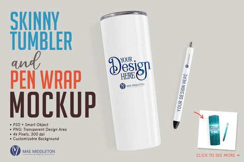 Skinny Tumbler and Pen Wrap Mockup | psd, png Mock Up Photo Mae Middleton Studio 