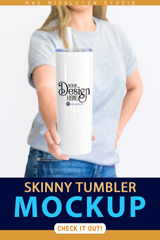 Skinny Tumbler Mockup with Female Model Mock Up Photo Mae Middleton Studio 