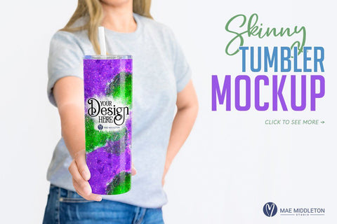 Skinny Tumbler Mockup with Female Model Mock Up Photo Mae Middleton Studio 